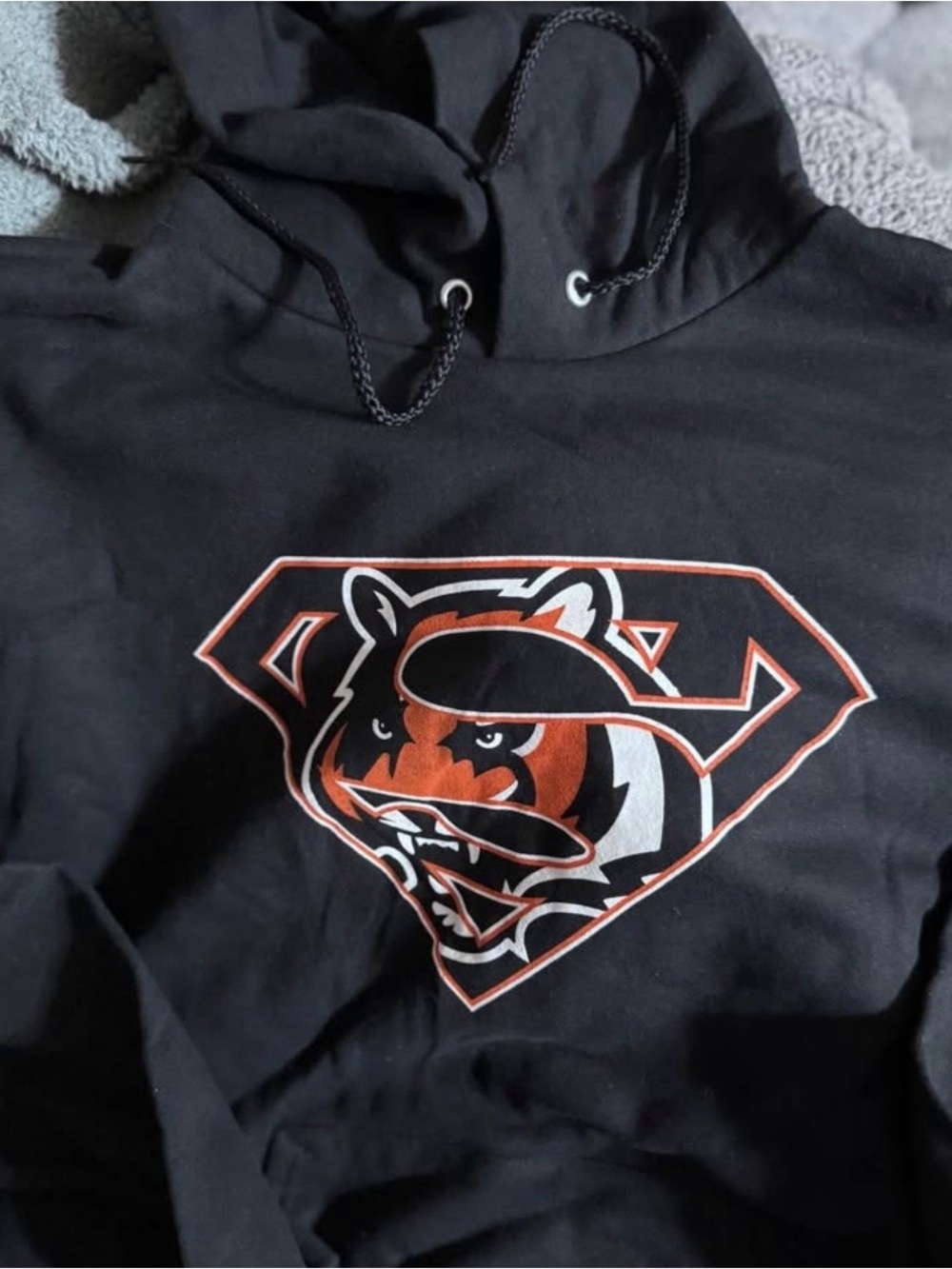 Port and Company Black Hoodie with Orange and White Tiger Shield Graphic